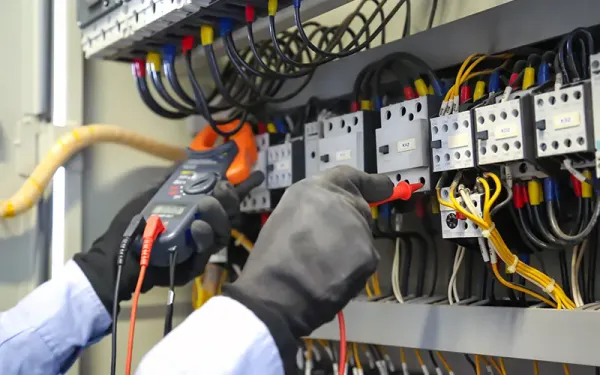 Técnico realizando medição em painel elétrico